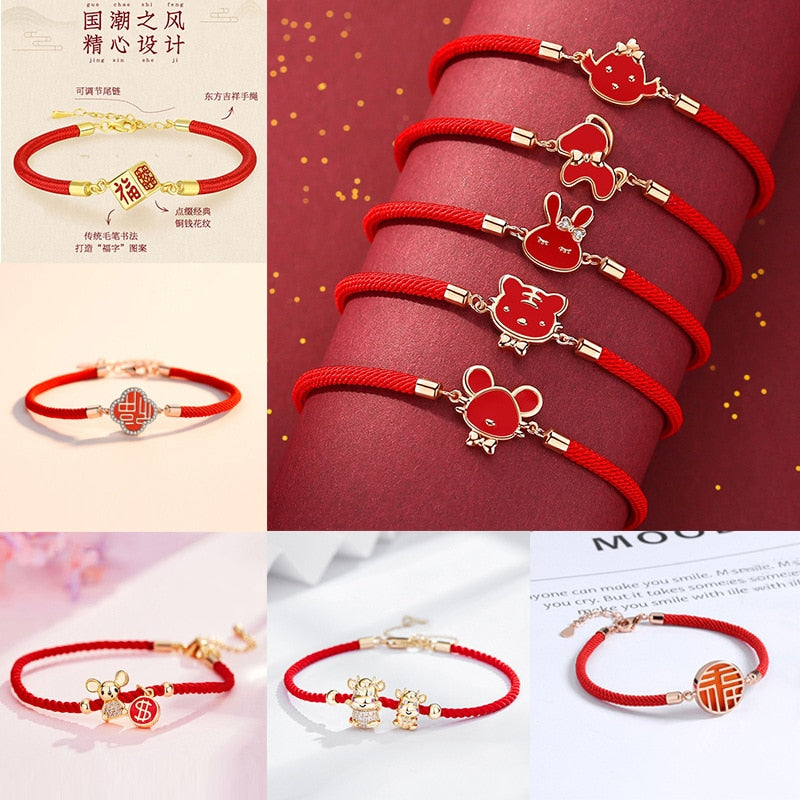 Chinese Style Trendy 12 Chinese Zodiac Animal Red String Bracelet