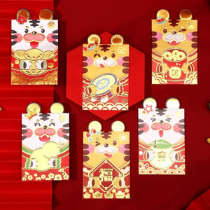 6Pcs 2022 Chinese New Year Red Envelopes - Cartoon Tiger Patterns