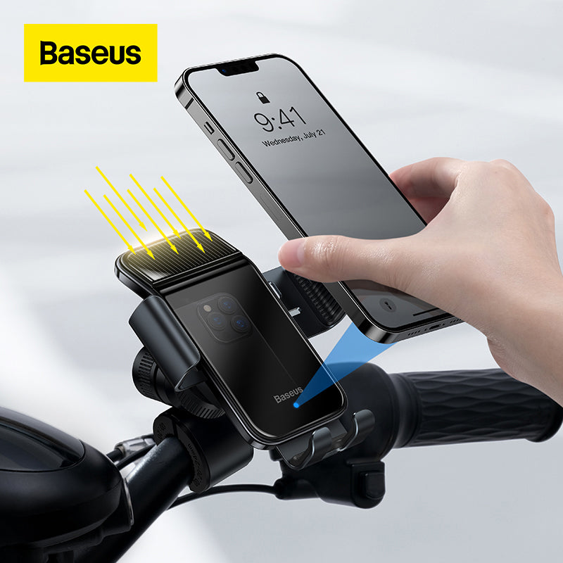 Baseus Solar Motorcycle Phone Holder, Electric Clamp Auto Locking Cycling Mount For Phone