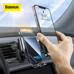 Baseus Solar Car Phone Holder Electric Clamp Car Mount For 4.7-6.7 inch Phone Air Vent Wireless Phone Stand For iPhone 13 12 Pro
